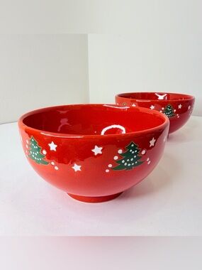 2 Vtg WAECHTERSBACH Germany Christmas Tree Cereal Ice Cream Bowl Footed 6" NWT